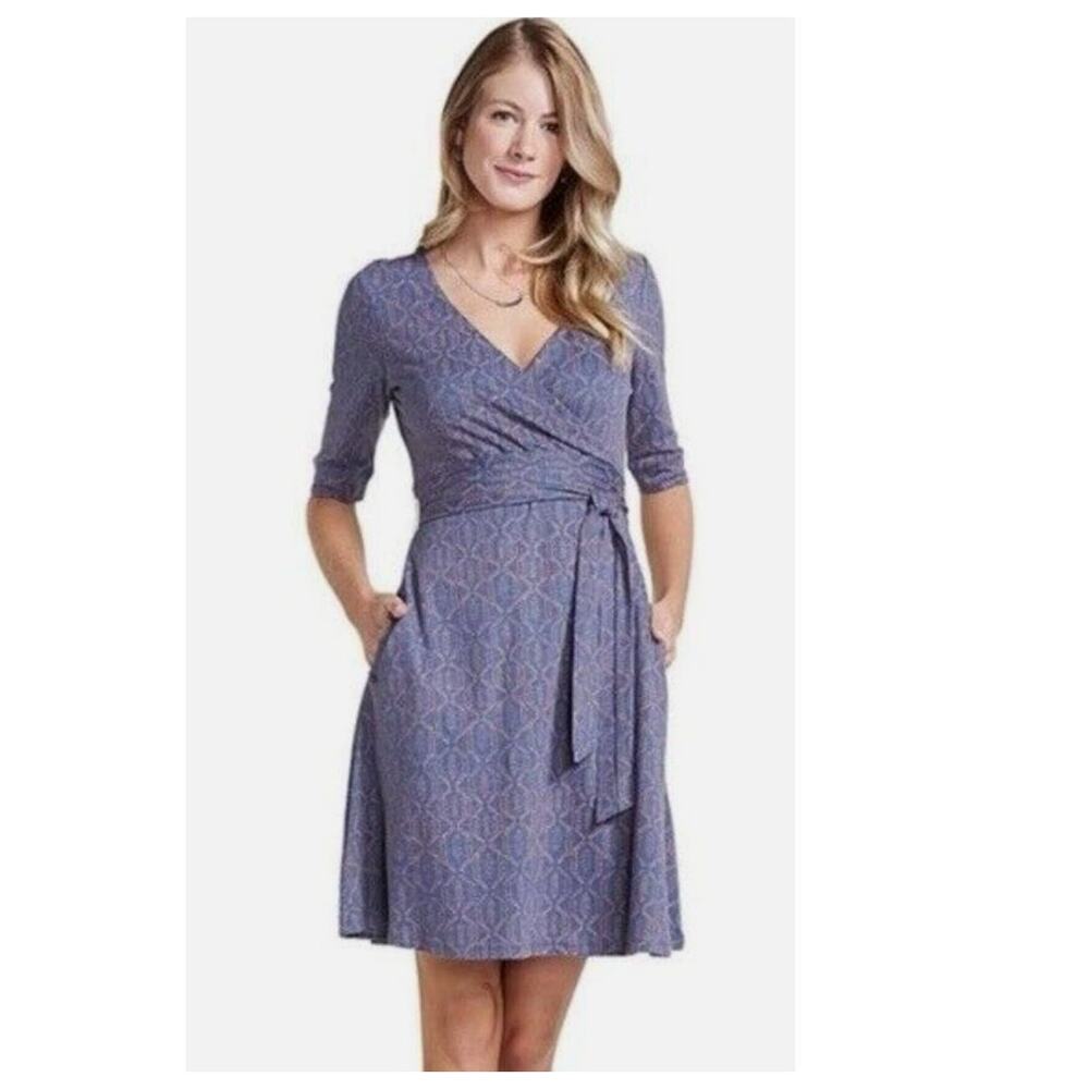 Toad&Co Sz S Cue Wrap Dress Gray Stretch Wicking A-Line Active Travel Vacation